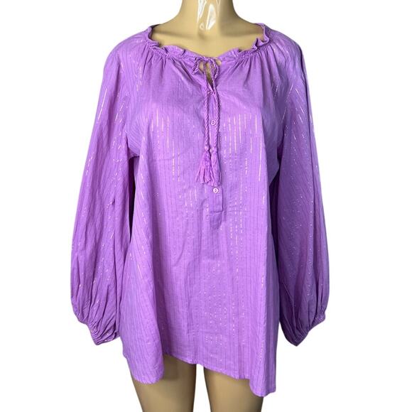Emerson Fry Tops - India Collection Emerson Fry Bardot Flowy Peasant Top Pink Lurex Size Large